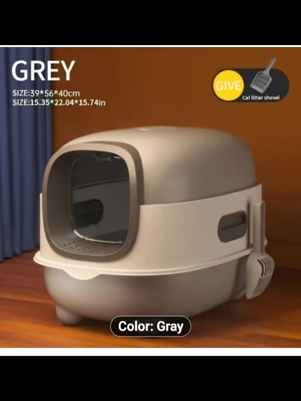 Covered Cat Litter Box with Scoop - Gray